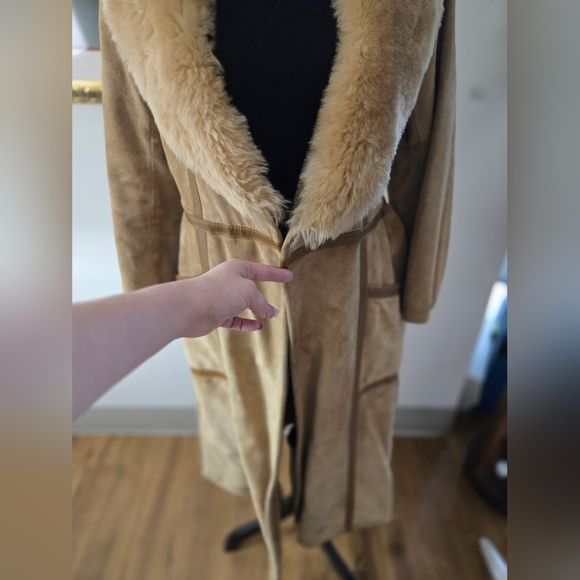 Long Vintage Suede Jacket Faux Fur Collar - Picture 14 of 16